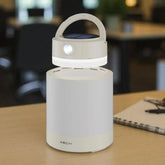 Solar-powered lantern on a table with a blurred background